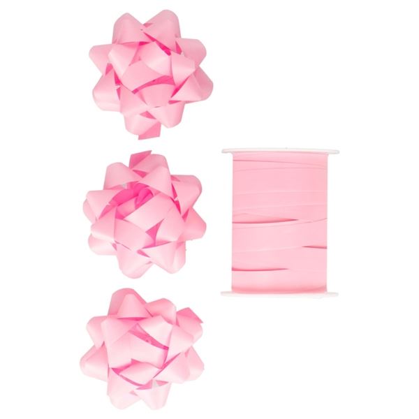 Balicí sada-3 rozety,stuha š.1cm,délka 10m,růžová