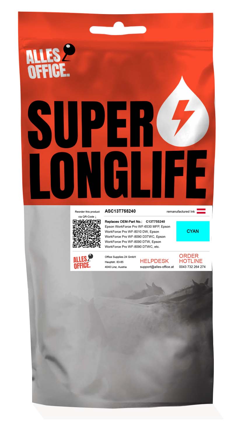 Superlonglife Epson C13T755240 / T7552 Ink azurová