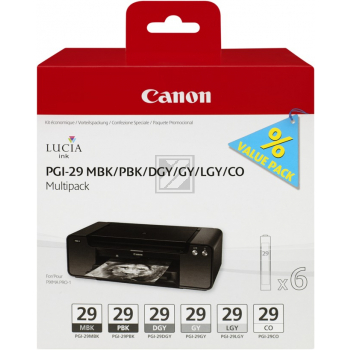 Canon Tintenpatrone photo schwarz, schwarz matt, Chrom Optimizer, dunkelgrau, grau, hellgrau (4868B018, PGI-29CO, PGI-29DGY, PGI-29GY, PGI-29LGY, PGI-29MBK, PGI-29PBK)