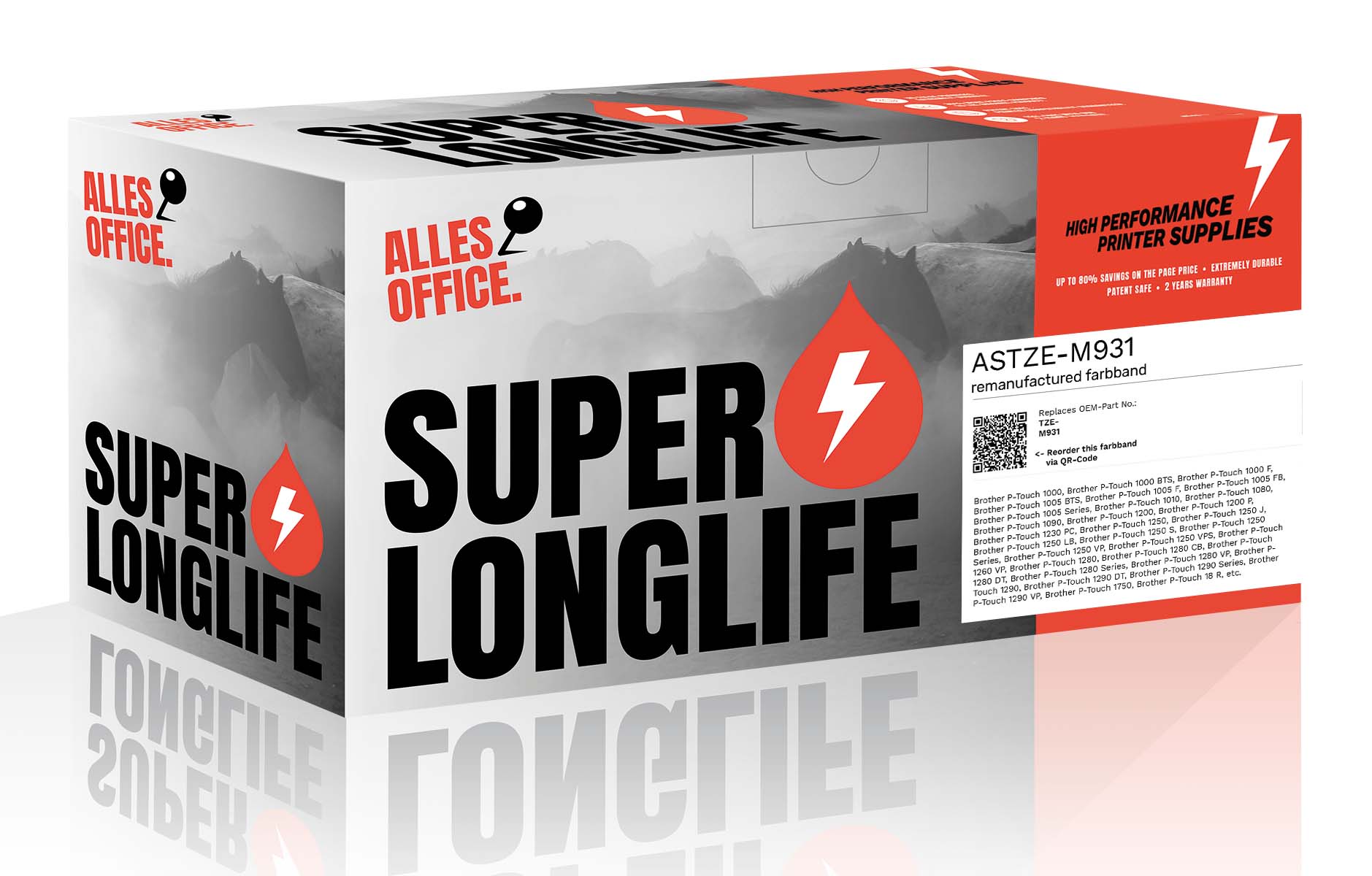 Superlonglife Brother TZE-M931 Páska černá stříbrná