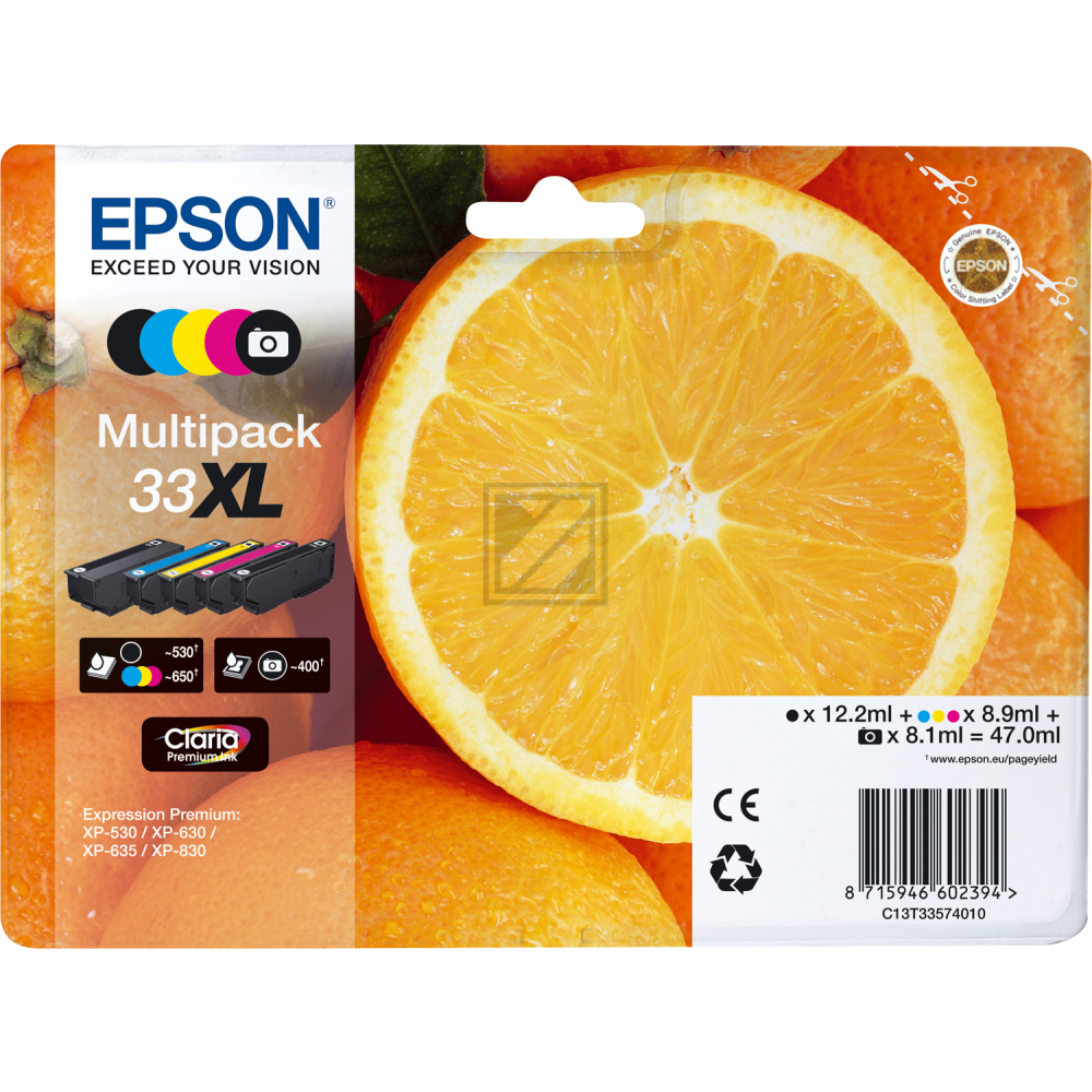 Epson Tintenpatrone gelb, magenta, photo schwarz, schwarz, cyan HC (C13T33574010, T3357)