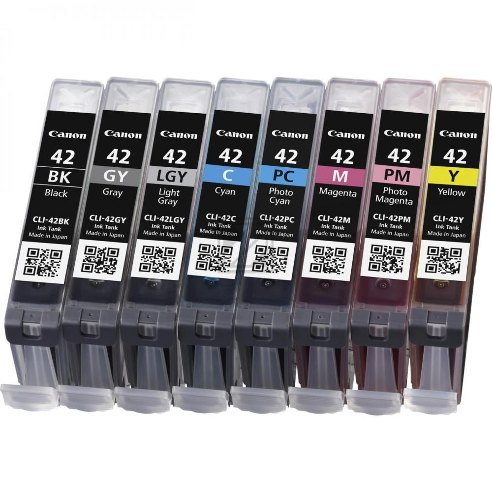 Canon Tintenpatrone gelb, magenta, photo cyan, photo magenta, schwarz, cyan, grau, hellgrau (6384B010, CLI-42BK, CLI-42C, CLI-42GY, CLI-42LGY, CLI-42M, CLI-42PC, CLI-42PM, CLI-42Y)
