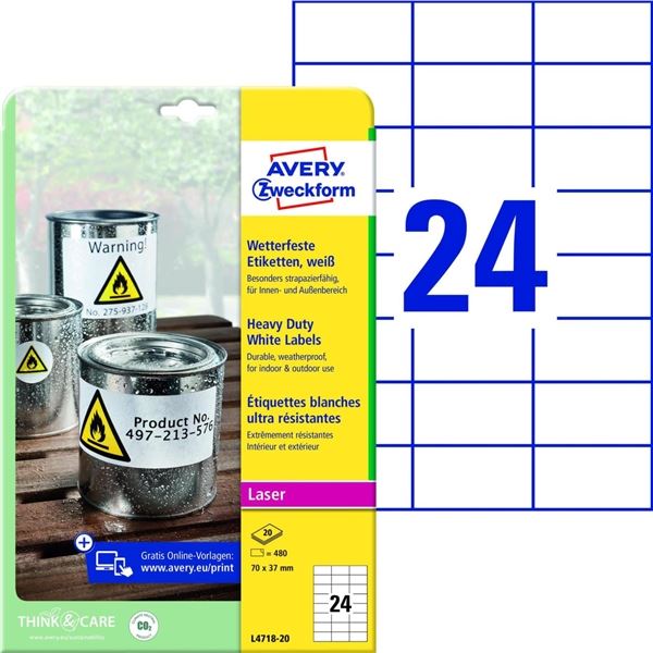 Vel.od.PE etik. Avery Zweckform-bílé,70x37mm,480ks