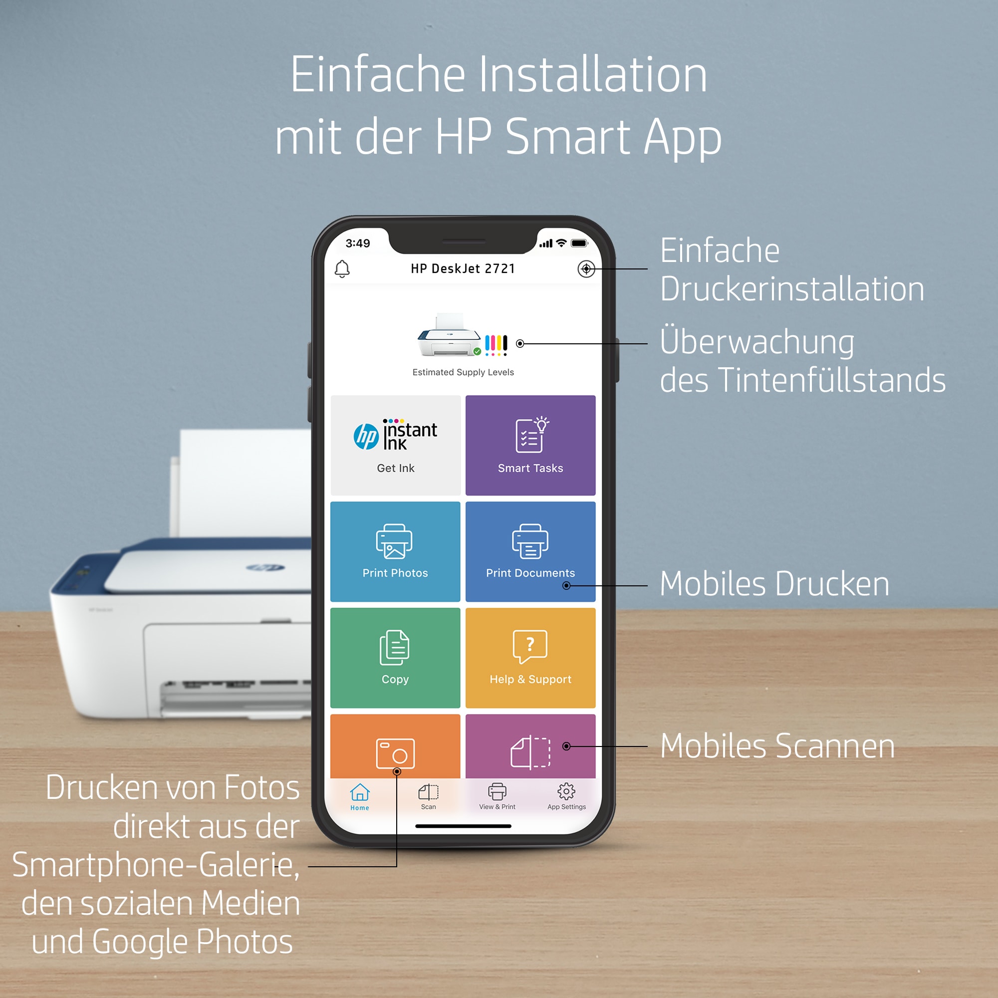 HP DeskJet 2721 Thermal Inkjet A4 4800 x 1200 DPI 7,5 Seiten pro Minute WLAN HP DeskJet 2721 Thermal Inkjet A4 4800 x 1200 DPI 7,5 Seiten pro Minute WLAN