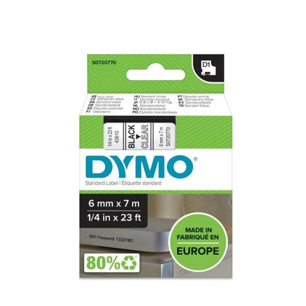 Páska Dymo D1 šíře 6 mm, černá/průhledná