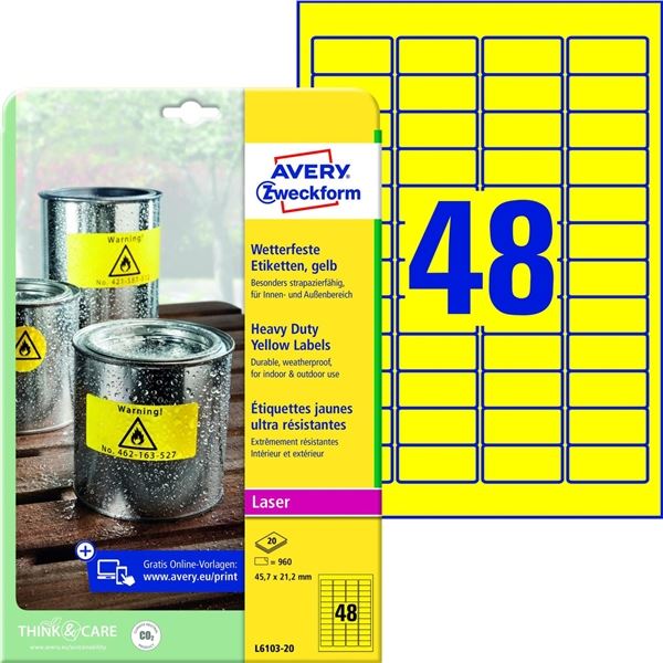 Vel.od.PE etik.Avery -žl.,45,7x21,2mm,960ks