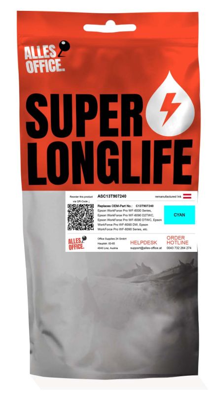 Superlonglife Epson C13T907240 / T9072 Ink azurová